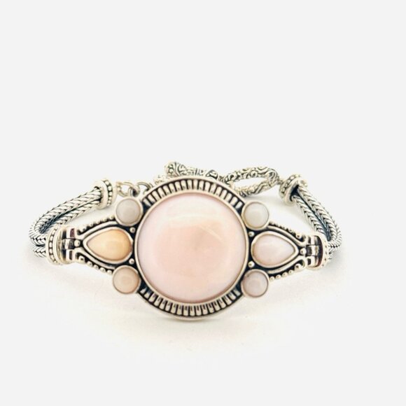 Estate BBJ Sterling Silver 925 Pink Opal Toggle Bracelet 7.5" 33.5g Thailand - Picture 1 of 10